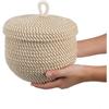 6.6 Quarts Woven Cotton Rope Basket with Lid, 1.6 Gal Small Round Decorative Storage Organizier Bin Box for Nursery, Living Room, Blanket, Home Decor