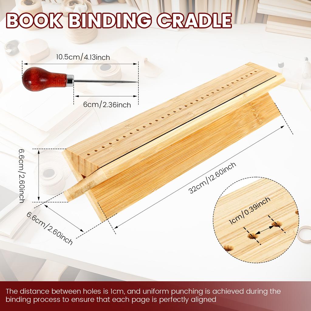 Book Binding Cradle Kit with Piercing Guide and Awl Wood Bookbinding Punching Cradle Journal Photo Album DIY Crafts Binding Tool