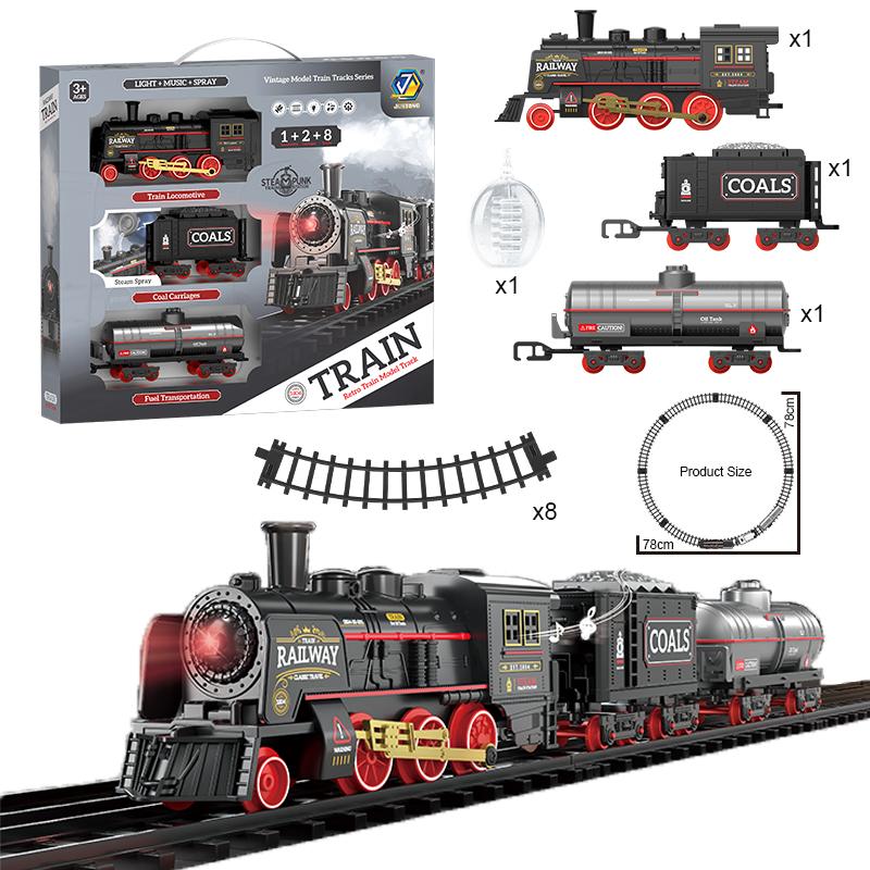 Retro Rail Train Toys Simulation Train Track With Steam Music Light Electric Car Toys Gift For Boys