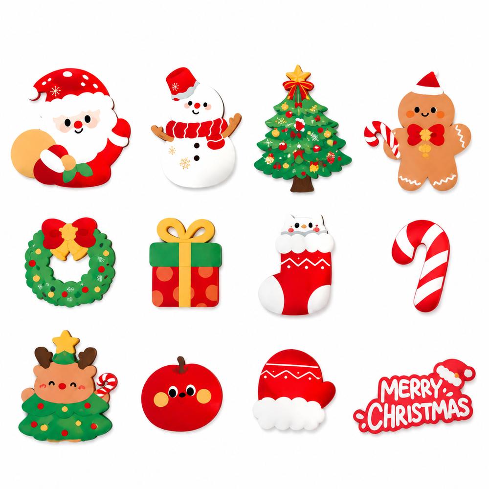 12Pcs Christmas Tree Magnetic Stickers Santa Claus Refrigerator Magnets Holiday Gifts