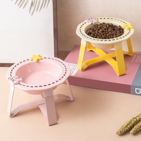 Nostalgie Ceramic Feeding Bowl for Dogs & Cats, Whisker Friendly Kitten Food Water Dish, Wide Shallow Pet Feeder Plate Dry Wet