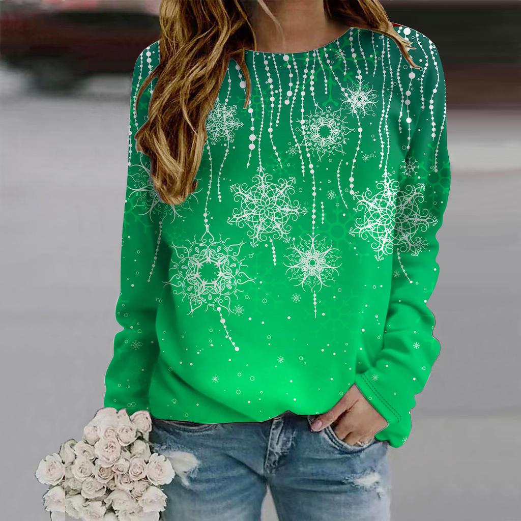 Fall Autumn Women'S Fashion O Neck Long Sleeve T-Shirt Loose Clothes Snowflake Print T Shirt