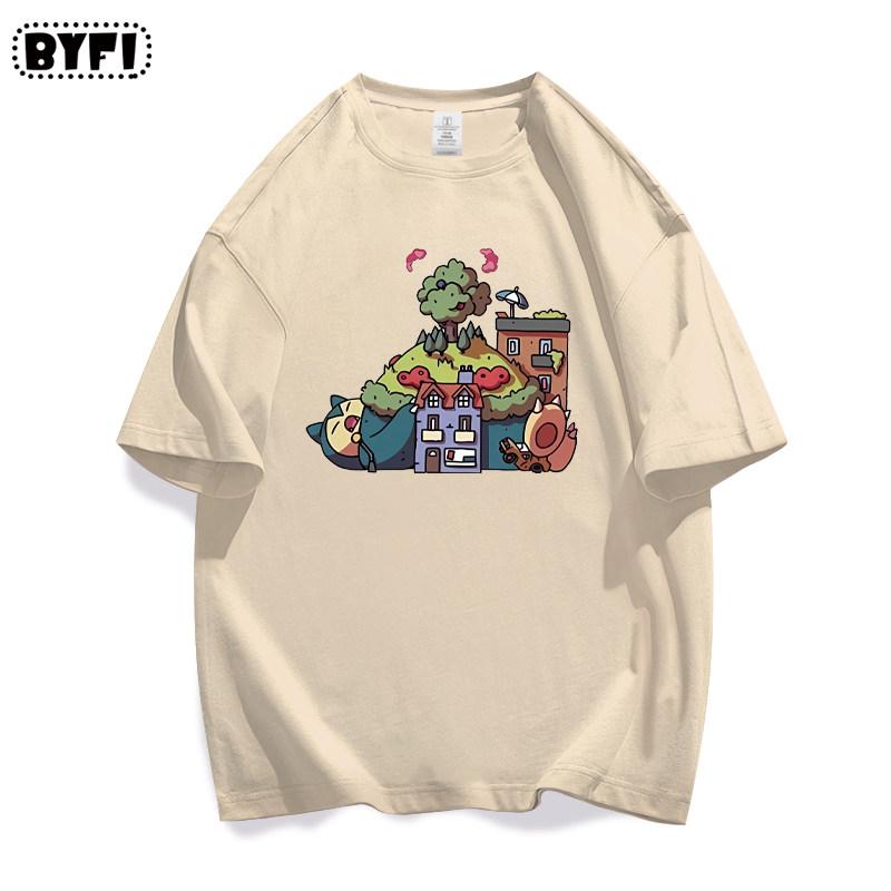 Pok É Mon Monster Collaboration Cartoon Qversion Short Sleeved Tshirt with Cotton Half Sleeves for Men and Women
