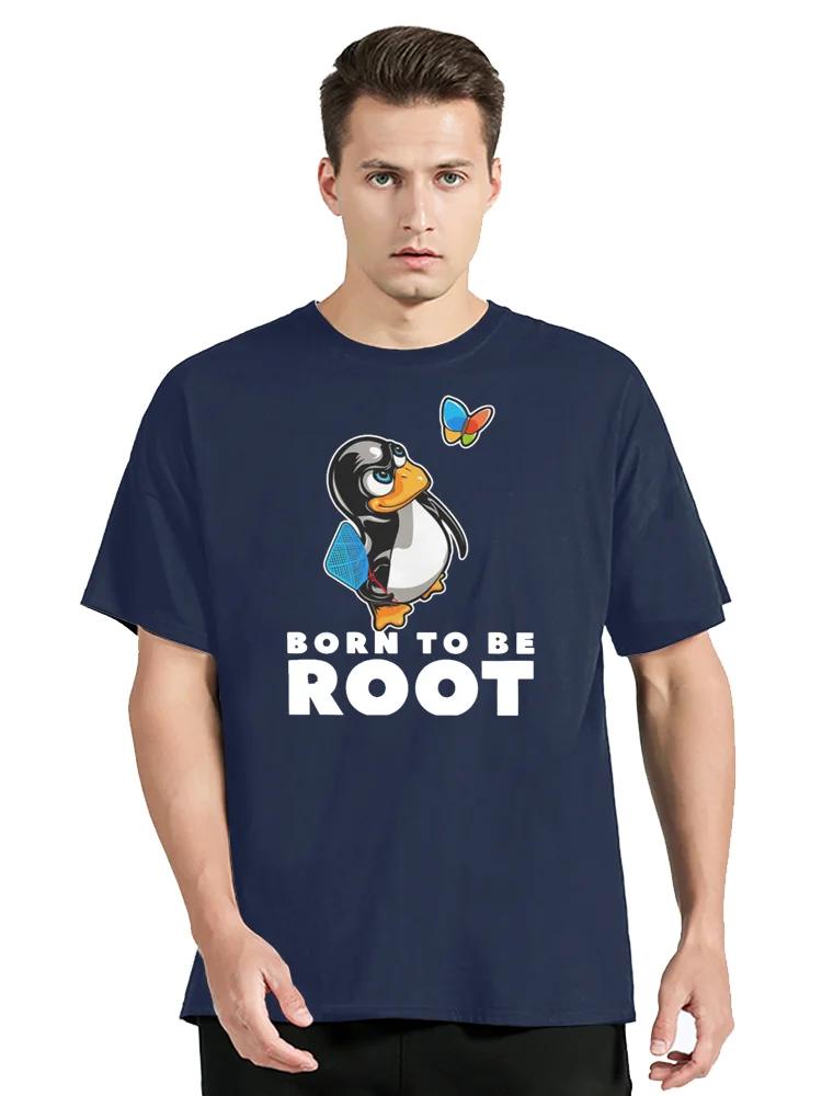 Linux Operating System Tux Penguin T-Shirt Butterfly Killer Illustration T Shirt Unisex Tops Oversized Tees Streetwear