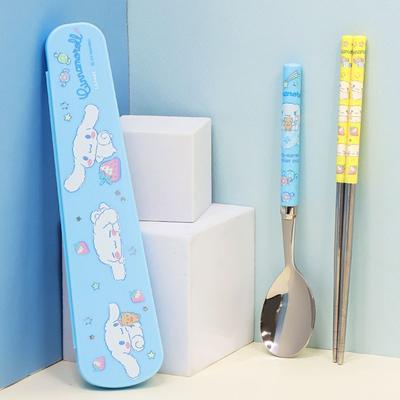 Lilpang Cinnamoroll Набор вакуумных детских столовых приборов из нержавеющей стали, разноцветные, ложка + палочки для еды + футляр, 1 предмет, популярная корейская посуда