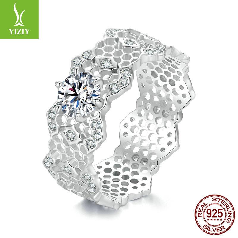 Glamour Lace Moissanite Wide Ring, Elegant Luxury Glamour S925 Sterling Silver Ring Jewelry