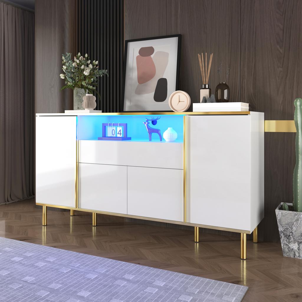 Sideboard, High-Gloss White Chest of Drawers with 1 Drawer, Chest of Drawers, Bedroom Dresser, High-Gloss White Sideboard – W150/D40/H80cm