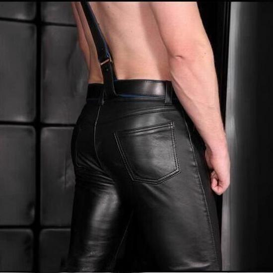 Европейские и американские мужские однотонные эластичные мотоциклетные брюки из ПУ кожи