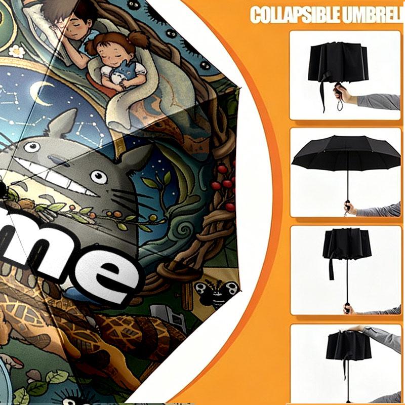 Custom Name Personalized My Neighbor Totoro Print Umbrella, Auto Open Close, 8‑Rib Sturdy Frame, Commute Camping Hiking Use, Birthday Gift