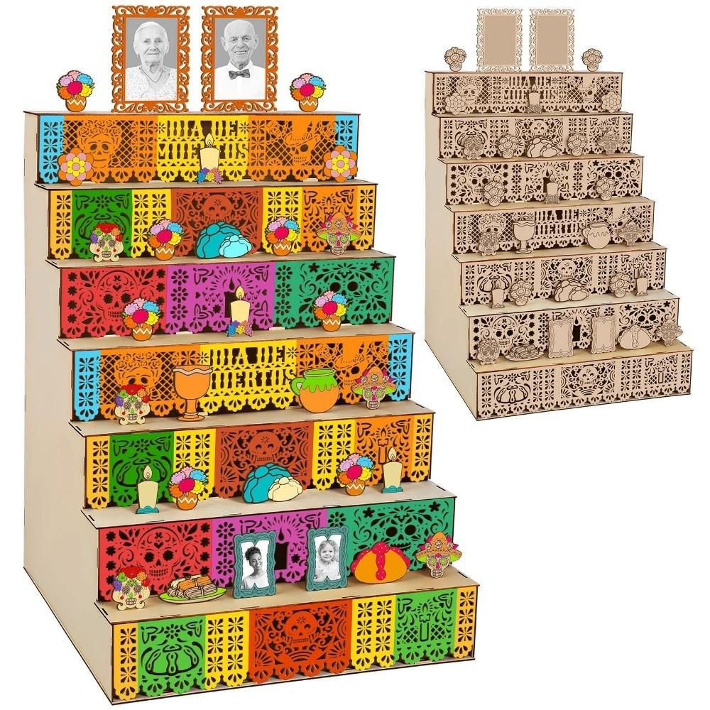 Wooden Mexican Dead Shadow Box Skulls Candles Memorial Display Box Day of The Dead