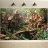 2D Magical Fairy Village Backdrop with Mushroom Houses for Kids Photography Background