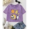 Cartoon Cat Nested In Durian Illustration Printing Women Washed Slim T Shirts Cotton Summer T-Shirt O-Neck Clothing