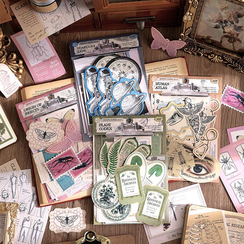 30pcs Retro Scrapbook Background Material Pack DIY Junk Journal Handmade Collage Decoration Aesthetics Stationery Craft Paper