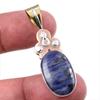 Natural Sodalite Gemstone 925 Solid Sterling Silver Two Tone Pendant 1.75" G6e18