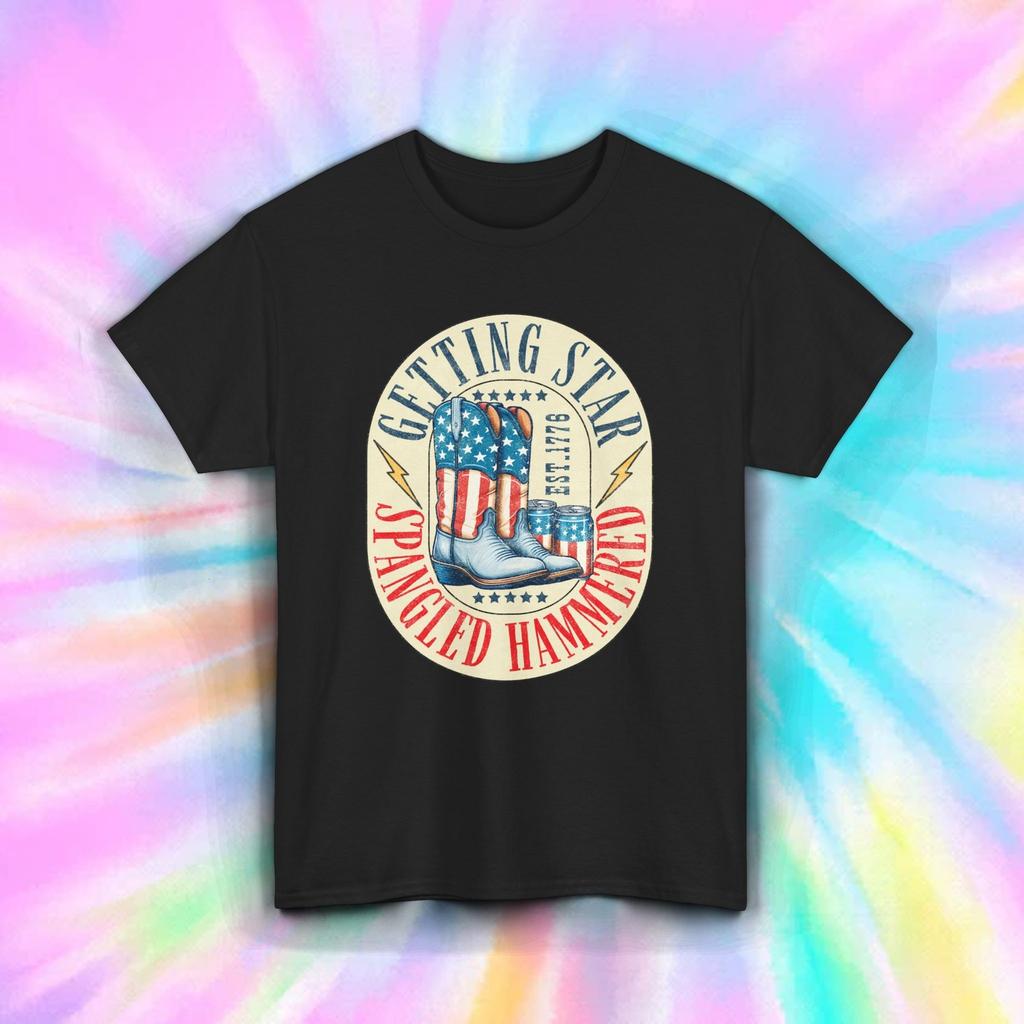 Star Spangled Hammered Shirt USA Beer Boots Funny Patriotic Party Tee S-5XL