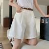 Stylish and Breathable Cotton-Linen Work Shorts for Women, Fashionable High Waist and Loose Fit Wide-Leg Pants