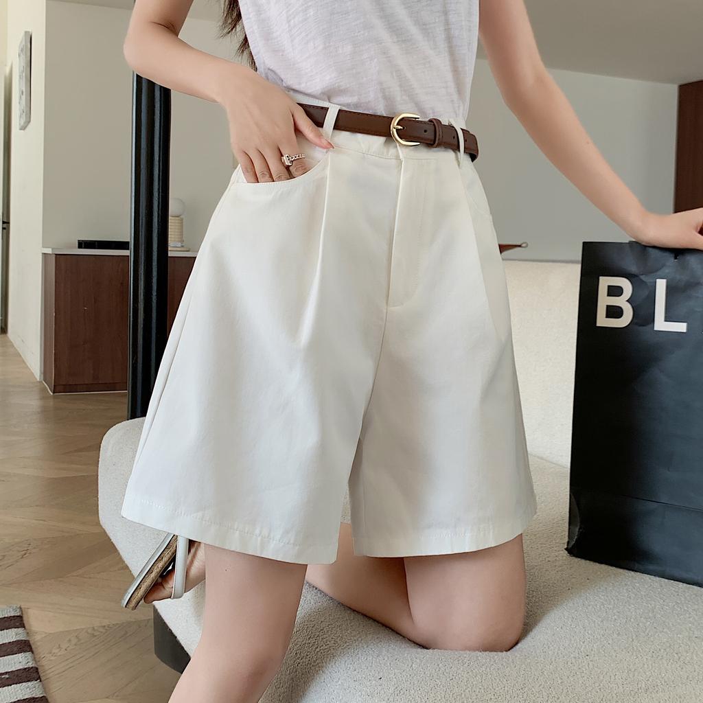 Stylish and Breathable Cotton-Linen Work Shorts for Women, Fashionable High Waist and Loose Fit Wide-Leg Pants