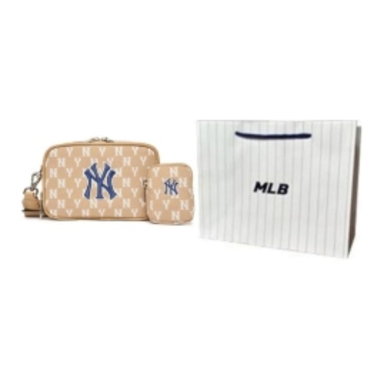 New MLB Monogram Collection Polyester Camera Bag Combo Bag Crossbody Bag Shoulder Bag Unisex Khaki 3ACRS022N-50BGD