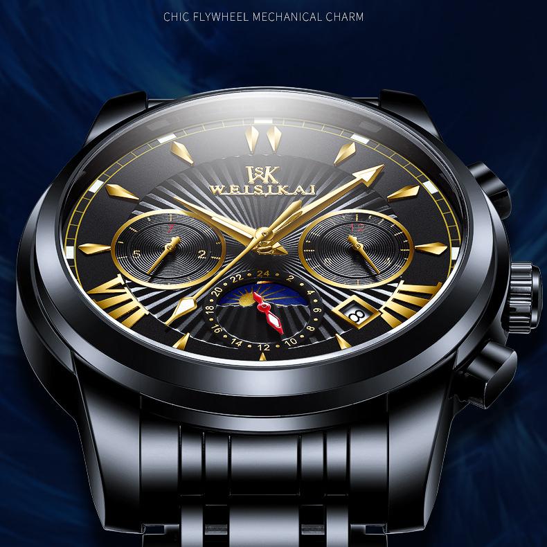 WEISIKAI 5008C Мужские часы Новые роскошные мужские часы высшего бренда с коробкой Водонепроницаемые светящиеся календари Автоматические мужские механические часы
