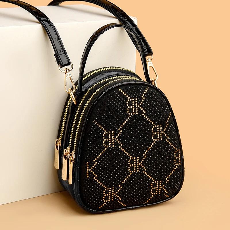 Роскошные женские сумки через плечо со стразами, новые черные женские сумки из искусственной кожи, маленькие женские сумки, модный дизайн, дорожный кошелек для телефона