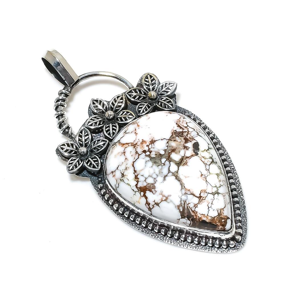 Natural Wild Horse Gemstone Silver Pendant in 925 Sterling Silver- Handmade Flower Design, Everyday Wear Jewelry, Unique Pendant Party Wear Gift