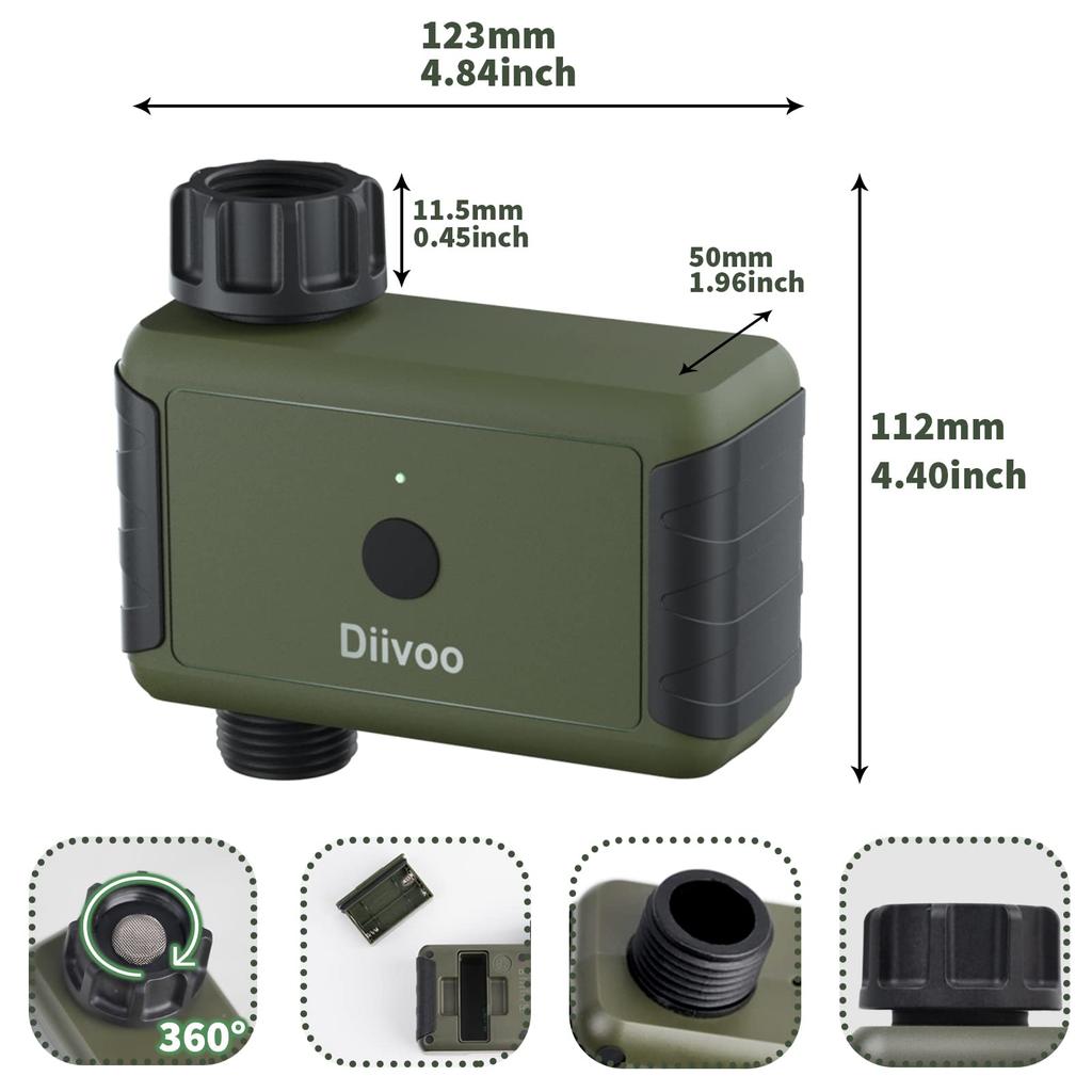 Diivoo Таймер воды Wi-Fi / Bluetooth, программируемый интеллектуальный таймер полива спринклера для открытого сада с задержкой дождя и ручным поливом