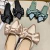 European Women's Shoes Summer New European Silk Bow Pointed Toe Simple Two-wear Square Heel Trendy Sandals