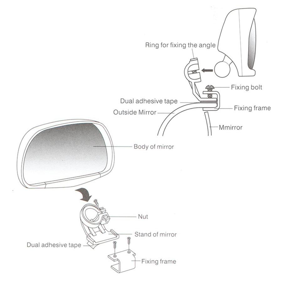 Одна пара широкоугольных регулируемых автомобильных зеркал заднего вида для слепых зон, серебристые