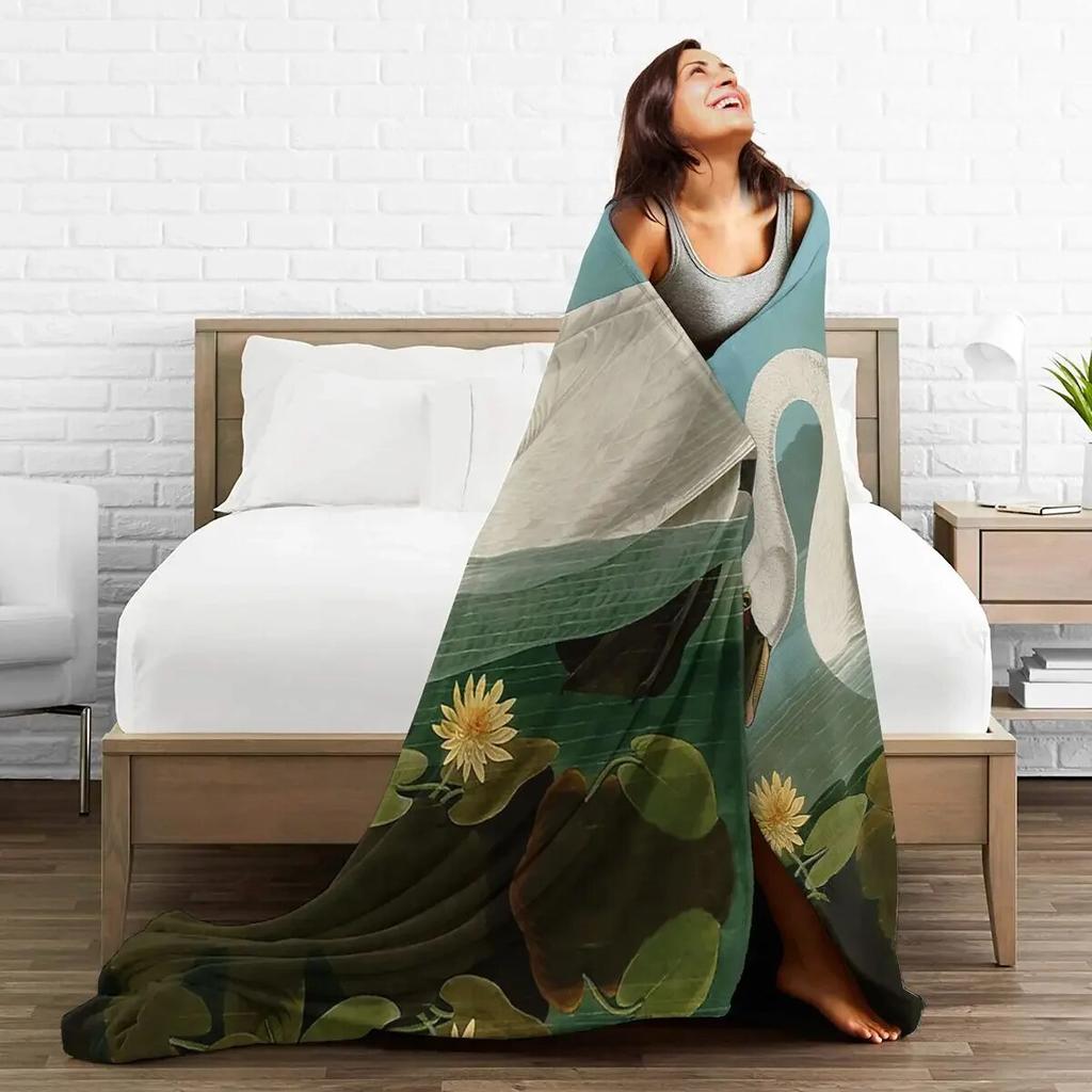 Common American Swan Birds Of America Audubon Blanket Soft Warm Flannel Throw Blanket Cover for Bed Living Room Picnic Couch
