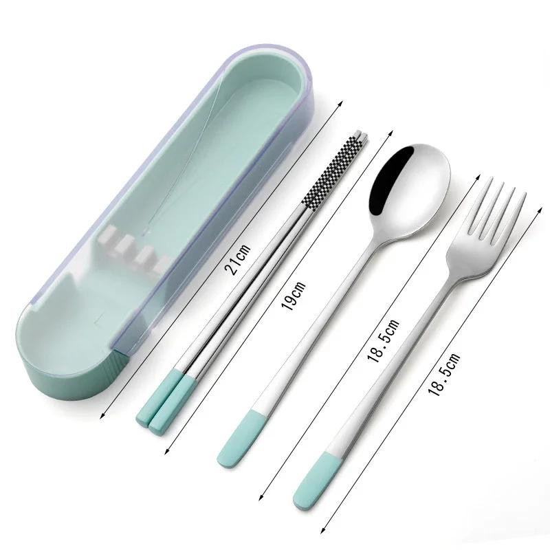 3 шт. 304 нержавеющая сталь портативные столовые приборы ложка вилка палочки для еды студенческие дорожные корейский стиль портативный набор столовых приборов кухонные принадлежности