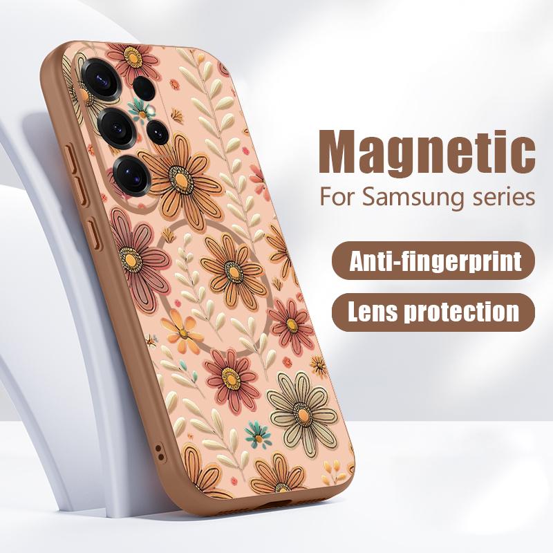 Розовые Лилии Ромашки Цветочный Чехол Для Samsung Galaxy S26 Ultra S25 Edge S24 Plus S23 FE S22 A17 A54 A55 A56 A57 5G Магнитный Для Magsafe Матовый Чехол