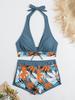 Женский раздельный купальник бикини с разноцветным принтом, кулиской и плоской посадкой по ноге