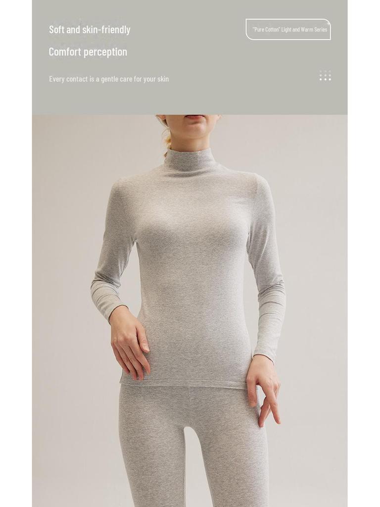 Женский хлопковый термокостюм со средней горловиной: Комплект из брюк и рубашки облегающего кроя на осень