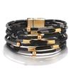 Vintage Metal Tube Leopard Leather Bracelet for Women Men Boho Multilayer Wrap Wide Bracelets & Bangles Charm Jewelry