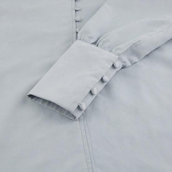 Women Shirt Long Sleeve Stand-Up Collar Regular Fit Casual Shirt Buttons Half Placket Pure Color Office Lady