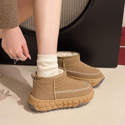 Короткие зимние ботинки в британском стиле женские 2024 зима новая бархатная подошва-шины нишевый дизайн теплые короткие ботинки