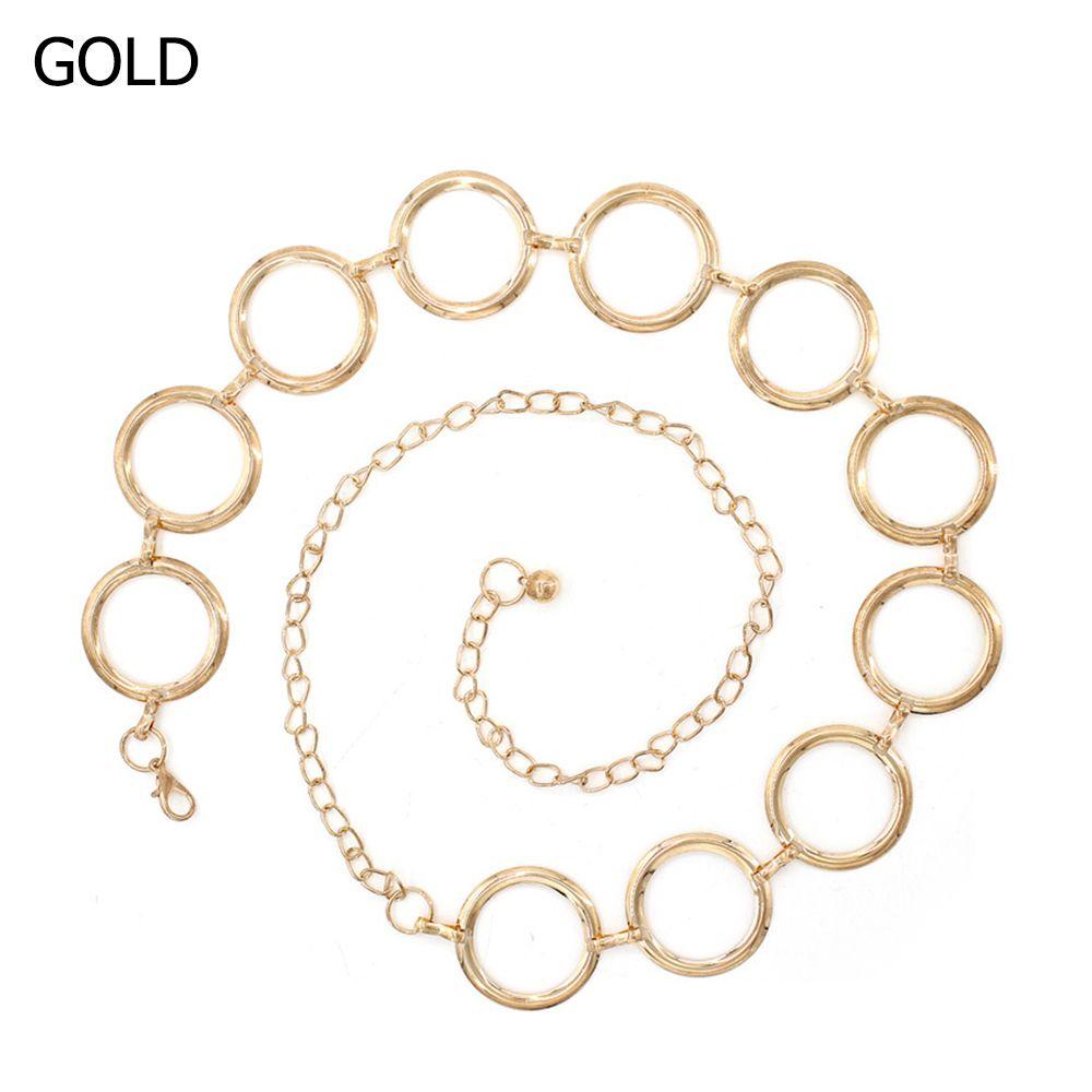 Dress Gold Silver Big Ring Waist Belts Metal Chain Belt Waistband Round Alloy Belt