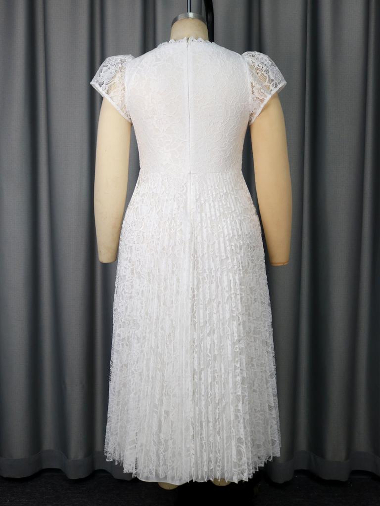 Женские элегантные кружевные миди платья А-силуэта больших размеров с рукавами-буфами, идеально подходящие для свадеб, вечеринок в саду и формальных летних торжеств