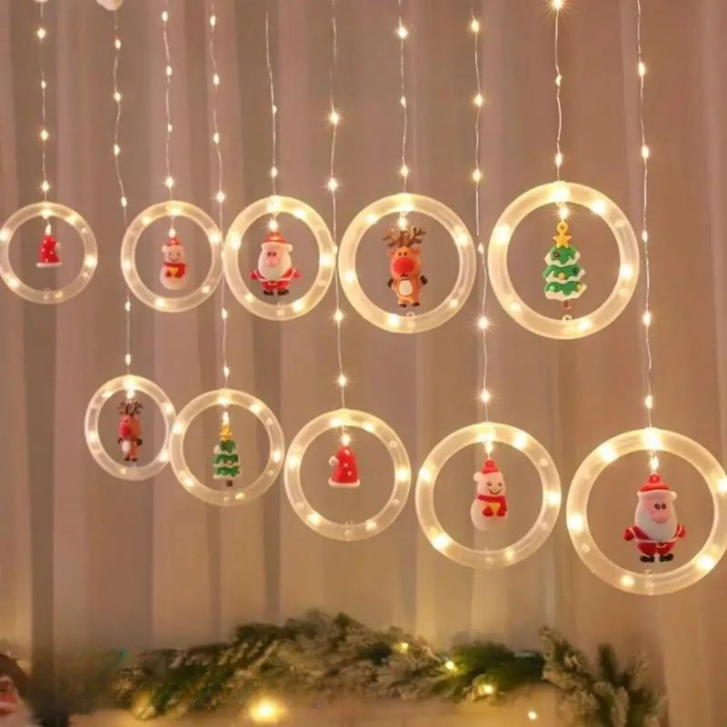 Christmas Ring Curtain Light Leather Thread Creative Pendant LED Light String Holiday Bedroom Atmosphere Christmas Curtain Light