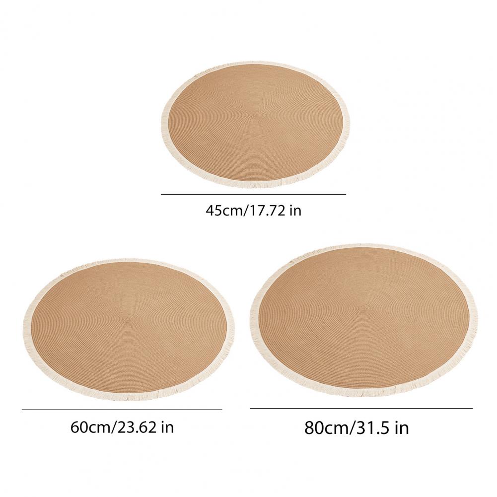 Braided Round Area Rug Vintage Cotton Rope Floor Mat with Fringe Washable Rustic Tassel Carpet for Living Room Bedroom