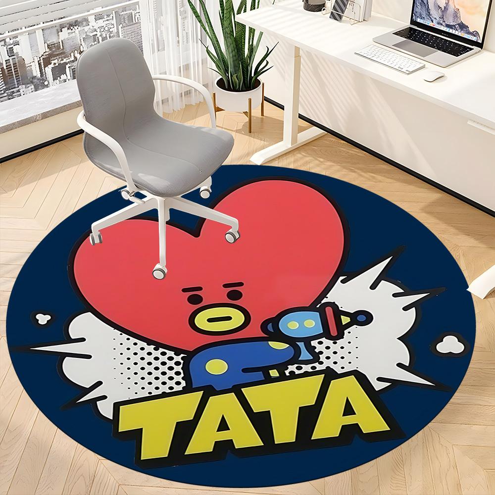 1 шт. Коврик для офиса BT21 с персонажем Tata, круглый - Идеально подходит для декора офиса или кабинета, можно стирать в машине, нескользящая основа, декоративный коврик для пола