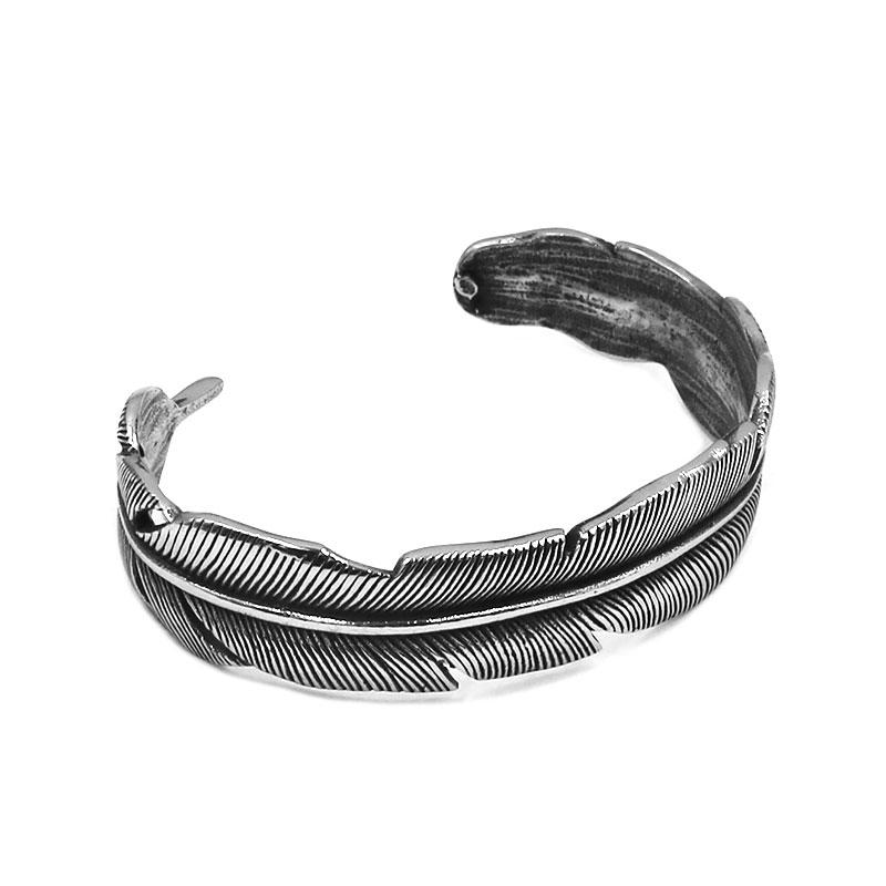 Vintage Ghost Skull Bones Biker Cuff Bracelet Stainless Steel Jewelry Gothic Feather Wing Norse Viking Wolf Men Bangle SJB0362A