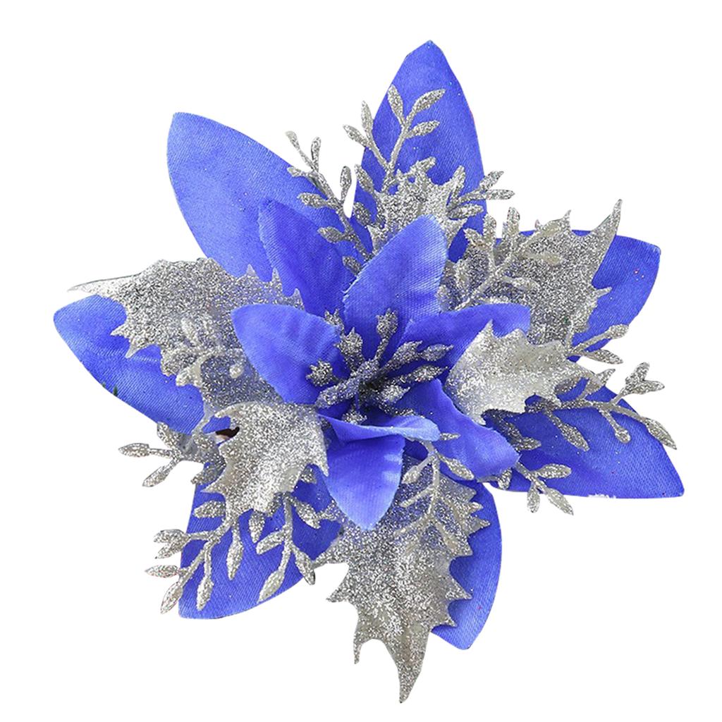 Glitter Poinsettia 5.5 Inch Artificial Flower Christmas Clip Stem Christmas Tree Ornaments For Wedding Party Wreath Decoration