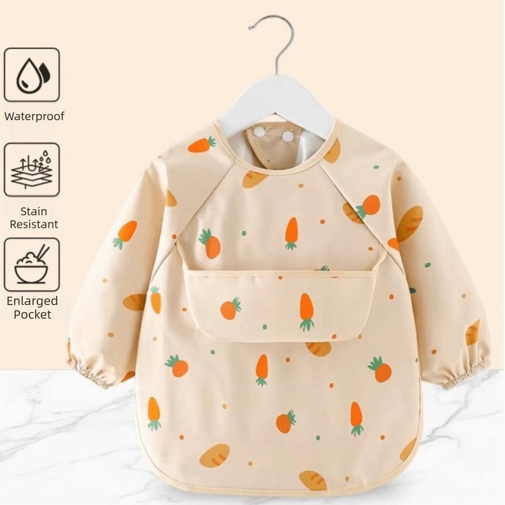 Adjustable Toddler Long Sleeve Apron Soft Baby Rice Pocket Smock Child Feeding Bib Meal Eating