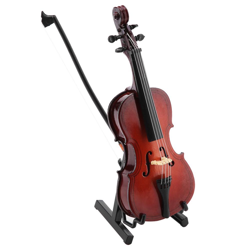 4pcs Wooden Wooden Miniature Cello With Stand Mini Musical Instrument Office Decor