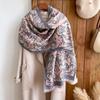 Vintage Plum Blossom Branch Scarf - Thick, Warm Imitation Cashmere Shawl with Tassels | Multi-Use Air Conditioning Blanket for Women