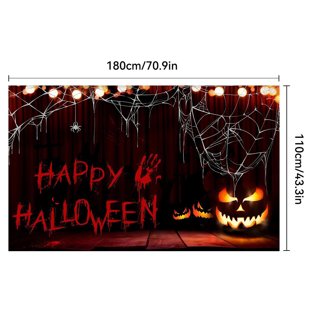 1pc White Red Halloween Party Backdrop Horro Blood Fingerprint Red Pumpkin Spider Banner for Halloween Themed Party Decoration