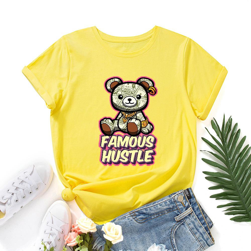 Знаменитая футболка Hustle из хлопка с коротким рукавом и круглым вырезом для женщин, 2D-принт, топы