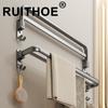 Bathroom Towel Rack Double Bar Towel Rail Folding with Hooks Hand Towel Holder Aluminum Punch-Free Bathroom Bathroom Accessories
