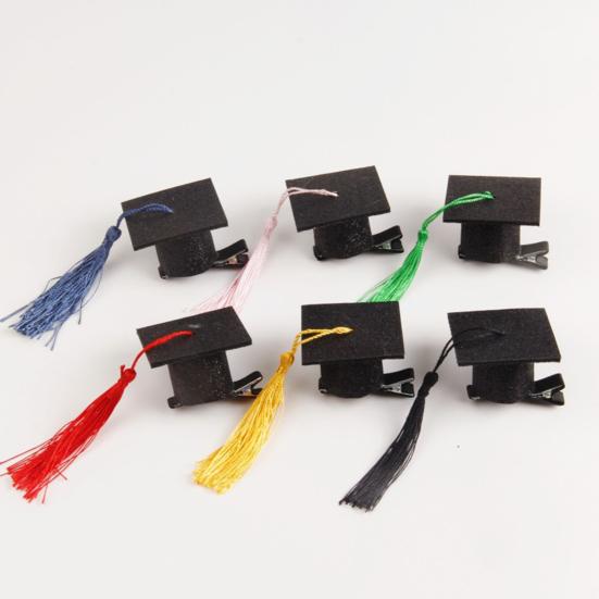 Yousheng Graduation Hat Hair Clip Felt Fabric Doctor Hat Shape Mini Cap with Tassel Hair Pin Kindergarten College Party Accessory